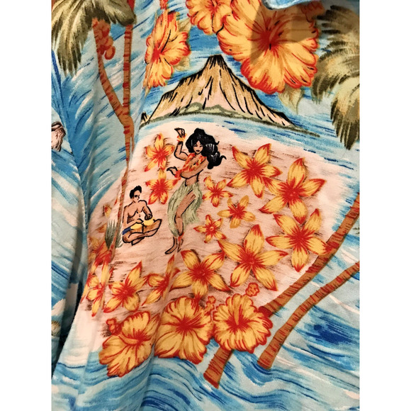 Vintage Pineapple Connection Hawaiian Shirt Mens Large Rayon Surfing Floral Blue - Picture 2 of 7